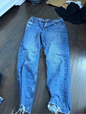 American Eagle Blue Distressed Mom Straight-Leg Jeans